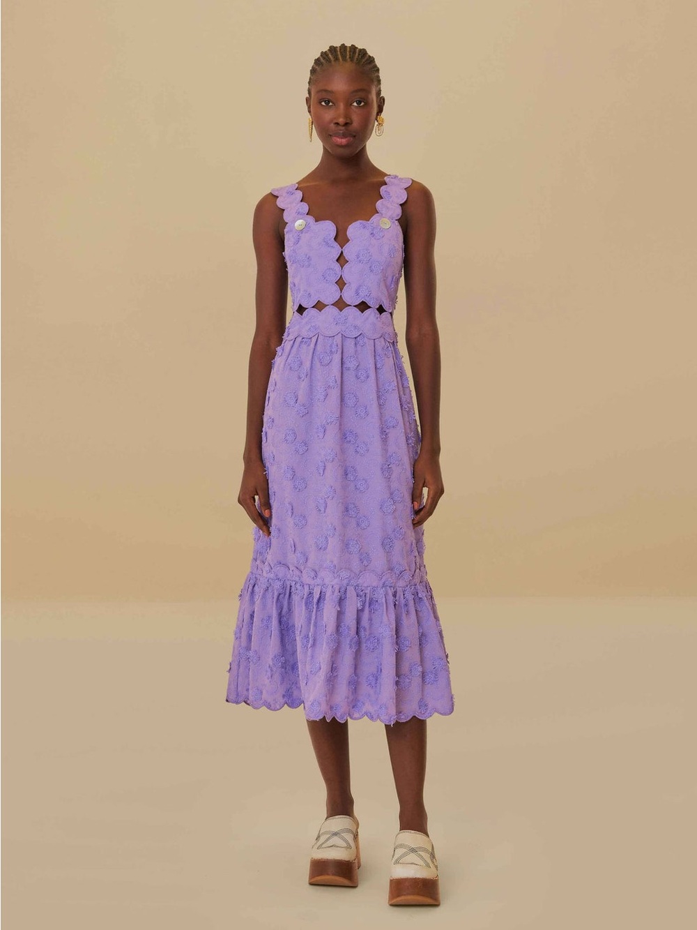 Farm Rio Lilac 3D Flower Sleeveless Midi Dress (Small) - Picture 8 of 10